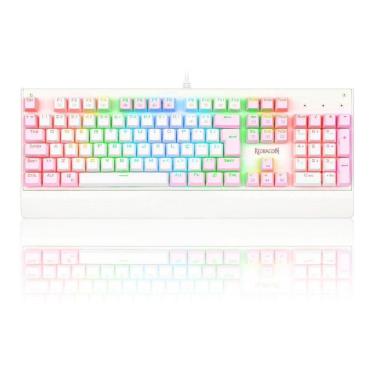 Imagem de Teclado Mecânico Gamer Redragon Kala, RGB Branco e Rosa, Switch Blue, ABNT2, Branco - B...