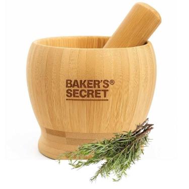 Imagem de Pilão com Socador para Moagem de Ervas e Temperos em Bambu Natural Ergonômico para Cozinha Bege Pilão