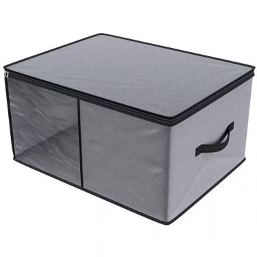 Imagem de Cesta Organizadora Euro Home para Cobertores e Edredons em Poliéster PVC e Zinco com Visor para Quarto Cinza Euro