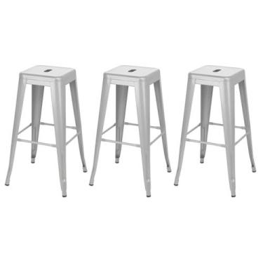 Imagem de Laraz, Kit 3 banquetas altas Iron Tolix 76 cm Prata bancada cozinha ba