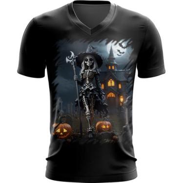 Imagem de Camiseta Gola V Bruxa Caveira Halloween 10 - Kasubeck Store®, P