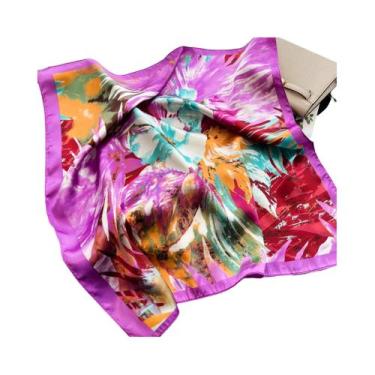 Imagem de Lenço De Seda Quadrado De Luxo Feminino, Hijab, Faixa De Cabelo, Xale 