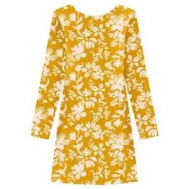 Imagem de Vestido Curto Estampado De Mangas Longas Em Malha Canelada-Feminino