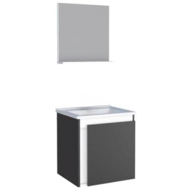 Imagem de Kit para Banheiro com Espelho e Gabinete em Madeira Ônix Preto 39cm - 