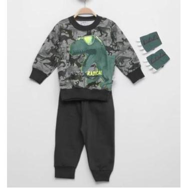 Imagem de Conjunto Moletom Infantil Dinossauro Menino em Moletom Flanelado + Luv
