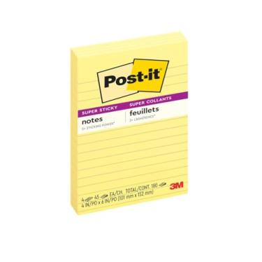 Imagem de Post-it Notas forradas super adesivas, 4 blocos de notas adesivos, 10 x 15 cm, material escolar para estudantes, ideal para livros didáticos, cadernos, paredes e superfícies verticais, amarelo canário