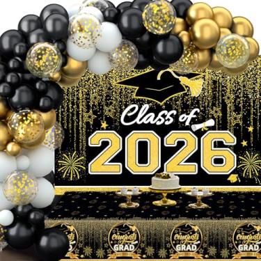 Imagem de FengRise Decorações Para Festa De Formatura Da Turma 2025 - Kit Arco Balões Preto E Dou...
