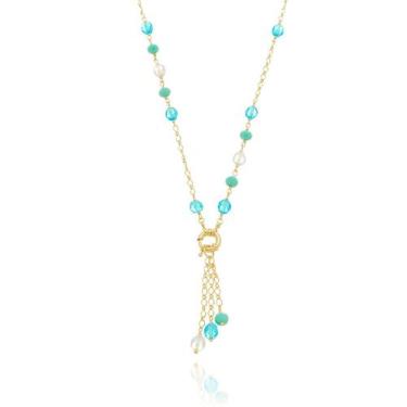 Imagem de Colar Longo Luna - Cristais Transparentes e Azuis - Banhado a Ouro 18k
