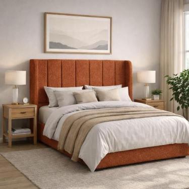 Imagem de Cabeceira de Cama Box Viuva 1,20m Elena Boucle Terracota - Mirra Decor