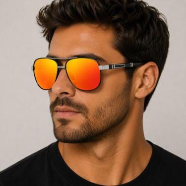 Imagem de Óculos De Sol Masculino Polarizado Uv400 Luxuoso Vinkin 381 Laranja, L