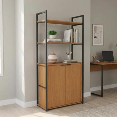Imagem de Estante de Livros Industrial em Aço com 2 Portas e 2 Prateleiras 151x7