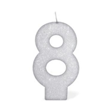 Imagem de Vela de Aniversário Silver com Gliter Número 8 Branco - Silver Festas,