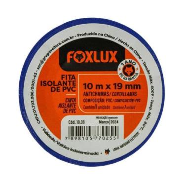 Imagem de Fita Isolante 10m para Conexoes Eletricas Alta Aderencia Azul Foxlux