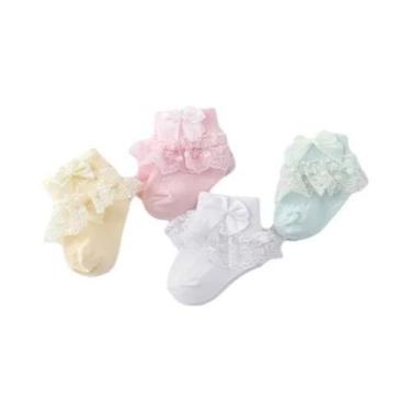 Imagem de Meias De Algodão Com Renda Para Meninas, 4 Pares, Recém-nascidos, Prin