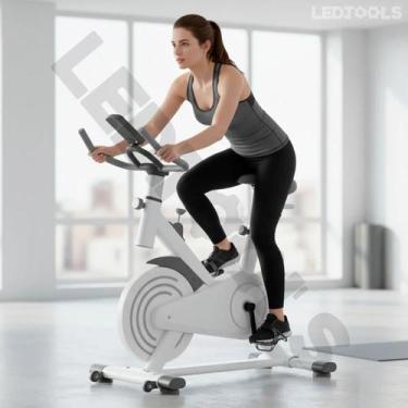 Imagem de Bicicleta ergométrica spinning branca com cinza nk7101bc fc - Knakasak