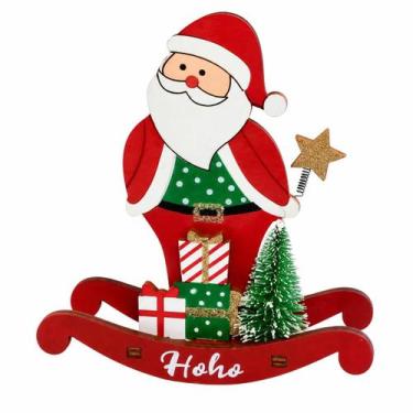 Imagem de Enfeite de Natal Papai Noel no Trenó Para Bancada 16x14x3,5cm Madeira 