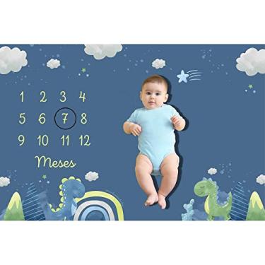 Imagem de Lençol Cenário Foto Mêsversário Dinossauros Minha Estrelinha Painel Temático, Acompanhamento Mensal, Fundo Fotográfico Infantil com Marcador