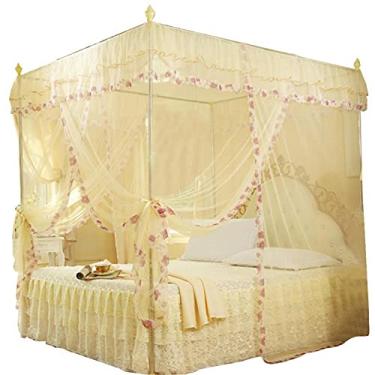 Imagem de Junlucki Rede de cama de princesa, cortinas de dossel de 4 cantos com 3 aberturas later...