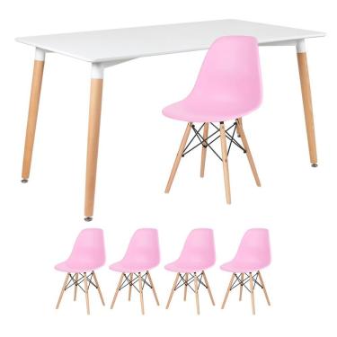 Imagem de KIT - Mesa de jantar retangular Eames 80 x 140 cm branco + 4 cadeiras Eiffel DSW