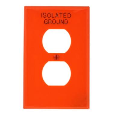 Imagem de Leviton 1 Gang 1-Duplex, placa de parede tamanho médio, aterramento isolado hot stamped, laranja, 1 pacote, PJ8-IG, laranja