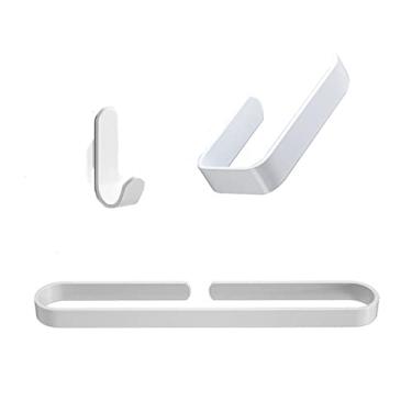 Imagem de Kit de acessórios de banheiro branco Suporte de papel higiênico de alumínio de parede sem pregos porta-toalhas de cozinha com gancho único, conjunto 30 branco