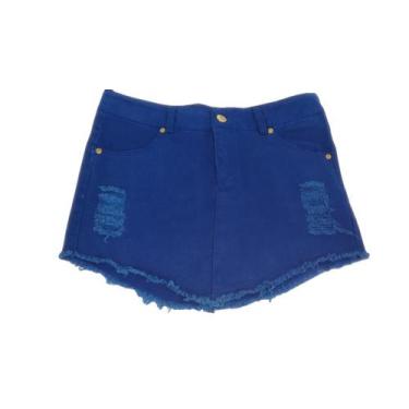 Imagem de Mini Saia Jeans Color Feminina Destroyer Fashion Blogueira Azul-Escuro