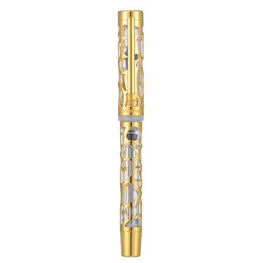 Imagem de Asvine Caneta tinteiro V169 com ponta fina para enchimento, gota de água esqueleto acabamento dourado transparente acrílico transparente conjunto de capa
