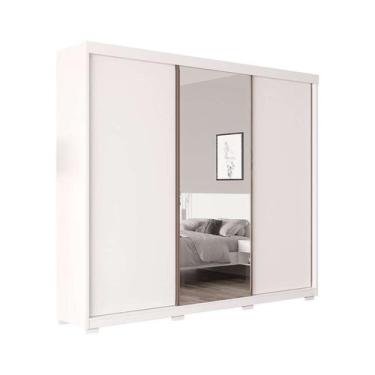 Guarda-Roupa Casal 3 Portas de Correr Espelho e 6 Gavetas Internas - New  Prime - Branco - Robel