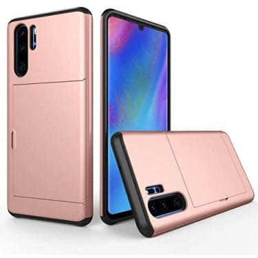 Imagem de Para Huawei P30 Pro Case Hard Armor Phone Case Para Huawei P30 Pro Carteira Porta Cartão de Crédito Slide Protect Cover Para P30, Rose Gold, Para Huawei P30