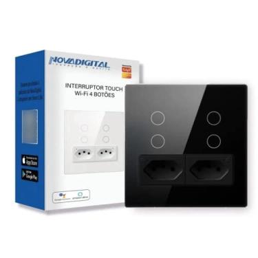 Imagem de Interruptor Inteligente 4 Botões Touch 2 Tomada wi-fi 4x4 (Preto)