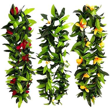 Imagem de DALJIAFA Colar Havaiano Leis Tropical Luau Havaí Feminino Flor Verde Folha Guirlanda Floral Folhas Casamento Férias Verão Praia Piscina Carnaval Festa Decorações Festas Favores Materiais