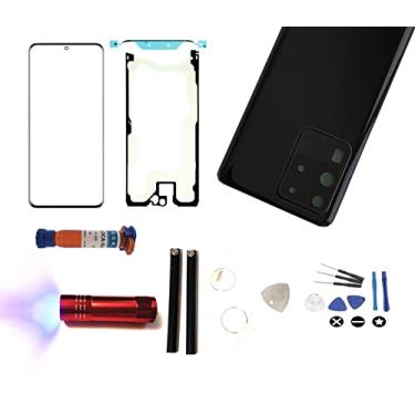 Imagem de MD0410 Kit de reparo de tela compatível com Samsung Galaxy S20 Ultra G988 - lente de vidro frontal externa + substituição da tampa da carcaça da porta traseira (preto cósmico)