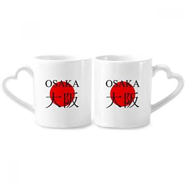 Imagem de Osaka Japaness City Name Red Sun Flag Couple Porcelain Mug Set Ceramic Lover Cup Heart Handle