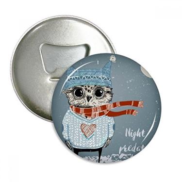 Imagem de Esboço adorável coruja inverno noite abridor de garrafas ímã geladeira emblema multifuncional