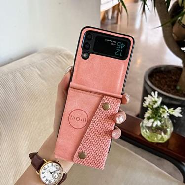 Imagem de Capa de couro para Samsung Galaxy Z Flip 3 4 Flip3 Flip4 5G Porta-cartão à prova de choque carteira protetora Crossbody cordão capa de telefone, rosa, para Galaxy Z Flip4 5G