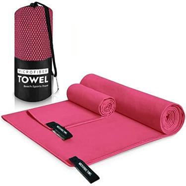 Imagem de Cicilin Conjunto de toalhas de secagem rápida para acampamento, praia, academia, natação, uso com 2 toalhas de microfibra, vermelho rosa