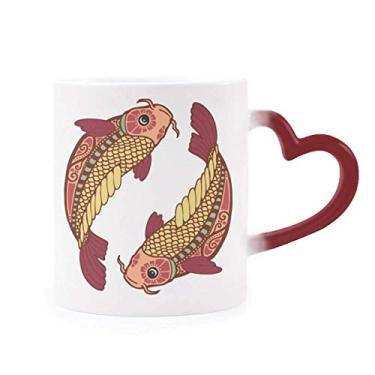 Imagem de Caneca sensível ao calor, símbolo do zodíaco da constelação de Peixes, caneca vermelha que muda de cor