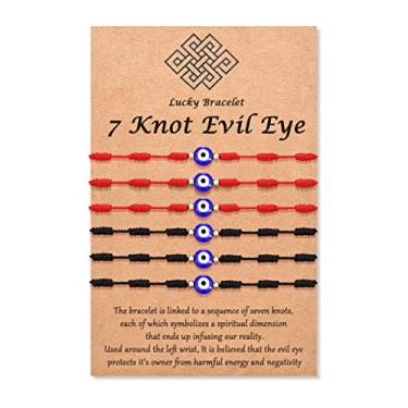 Imagem de Tarsus (Ver.3) Pulseiras com 7 nós, olho turco, cordão vermelho, amuleto ajustável, para mulheres e homens, 6 peças de pulseiras, 10 inches, Resina