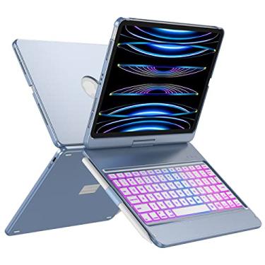 Imagem de Capa de teclado iPad para iPad Pro 11" 3ª/2ª/1ª geração e iPad Air 4ª geração 11,9", capa protetora fina com suporte Apple Pencil, teclado Bluetooth retroiluminado de 10 cores, rotação de 360° (azul)