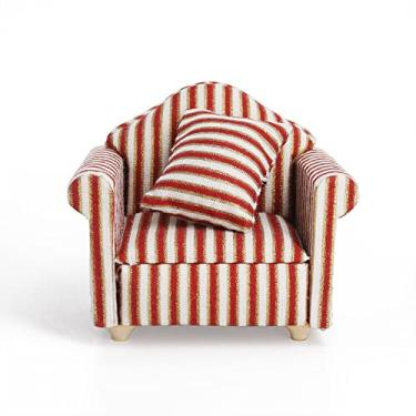 Imagem de Odoria 1/12 Cadeira de Braços Miniatura Recliner Móveis para Casa de Bonecas Acessórios, Listras