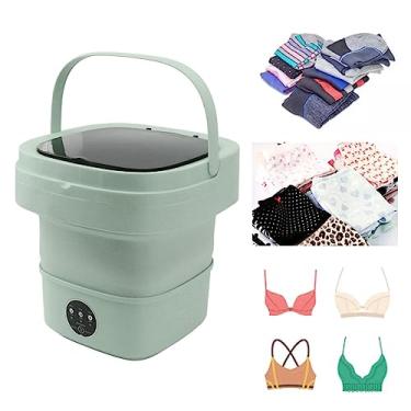 Imagem de Jiawu Máquina de Lavar Portátil, Mini Máquina de Lavar Dobrável Com Capacidade para 6L, Máquina de Lavar Roupa Com Desidratador, Balde Dobrável Recarregável, Espaço Pequeno (plugue da ue) Verde
