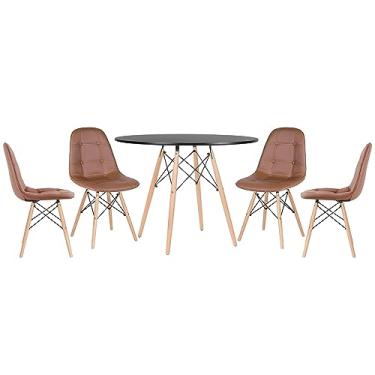 Imagem de Loft7, Mesa redonda Eames 100 cm + 4 cadeiras estofadas Eiffel Botonê