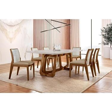 Imagem de Mesa de Jantar Tampo de Madeira com 6 Cadeiras Genova Cinamomo Imbuia/off White