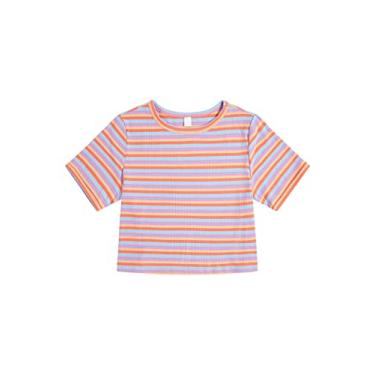 Imagem de SweatyRocks Camiseta feminina listrada de manga curta para o verão, Azul, rosa, laranja, M