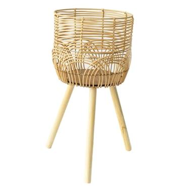 Imagem de WeiLaiKeQi Cesta tecida para plantas com pernas, cesta de rattan, enfeites, vaso de flores, vaso de flores para sala de estar, dormitório, eu