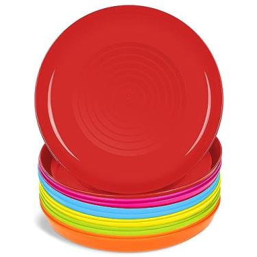 Imagem de PLASKIDY Conjunto de 12 pratos infantis de plástico para crianças pequenas - Livre de BPA, seguro para micro-ondas e lava-louças, cores vivas 17,8 cm