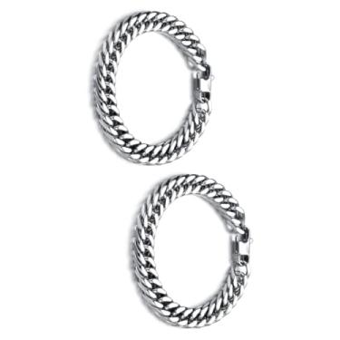 Imagem de 2 Unidades pulseira de corrente de elos Pulseira masculina de aço inoxidável Pulseira masculina de malha de aço inoxidável pulseiras de metal para homens a corrente