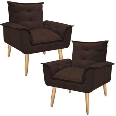 Imagem de Kit 02 Poltronas Opalas Decorativas para Sala e Quarto Pés Palito Suede Marrom - W&D Decor