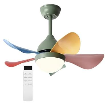 Imagem de Ventiladores De Teto De 30 Polegadas Com Luzes, Ventilador De Teto Pequeno Com Controle Remoto, Ventilador De Teto Moderno Com Motor Reversível, Regulável (Color : Green, Size : 30in)