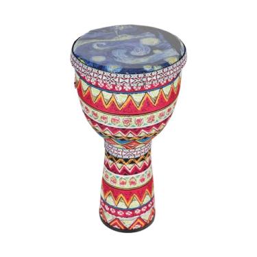 Imagem de XCPHGFM Tambor de mão africano Instrumento de percussão de tambor Djembe portátil de 8 polegadas com padrões de arte coloridos para crianças Pandeiro leve Iluminação da primeira infância Instrumentos